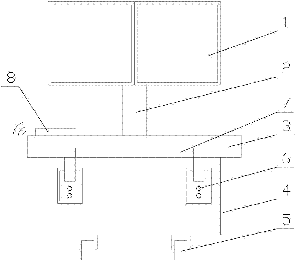 Internet of things based medical ward round vehicle with height adjusting function