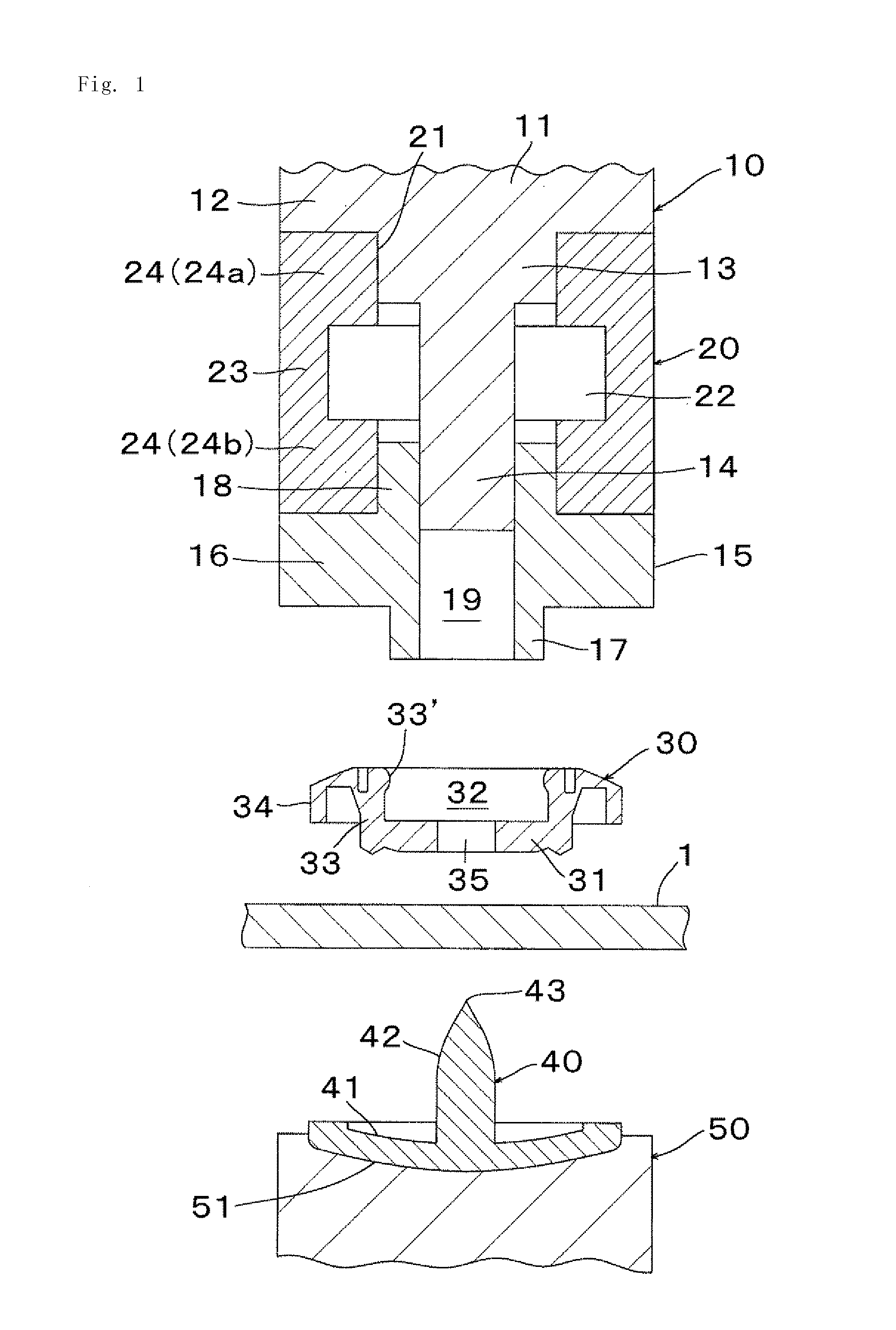 Upper Die for Fastening Button