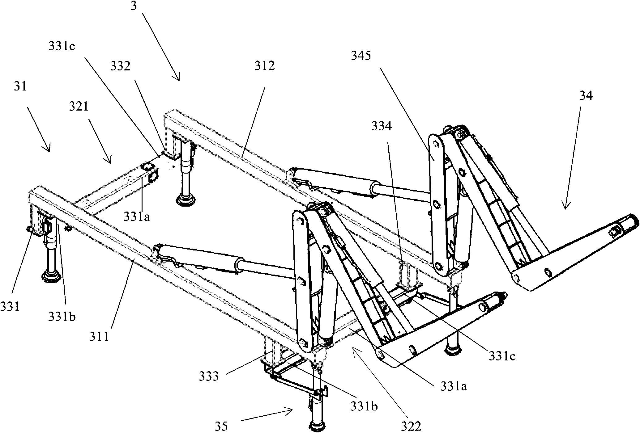 Hoisting device of military transportation platform vehicle