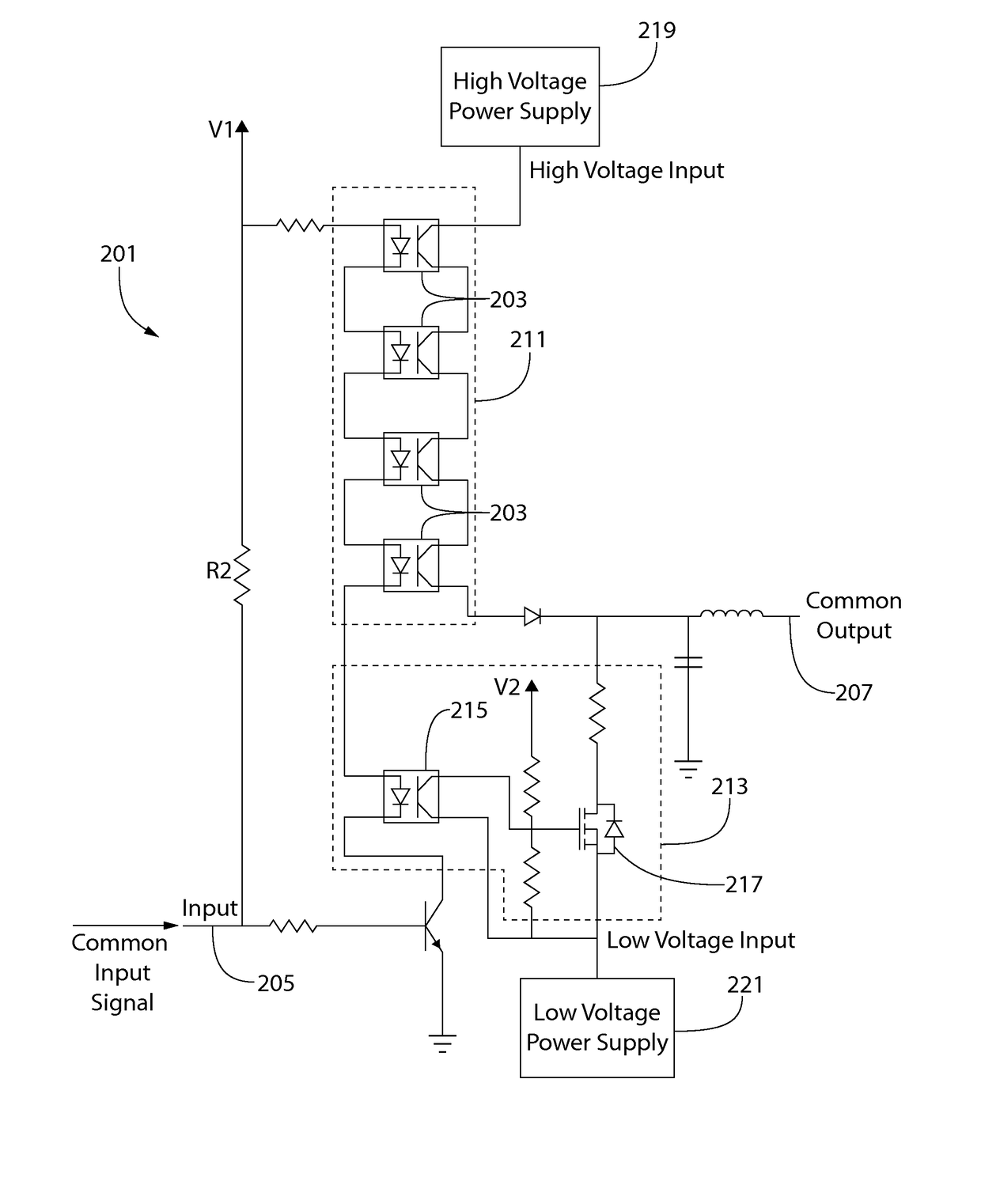 High speed high voltage switching circuit