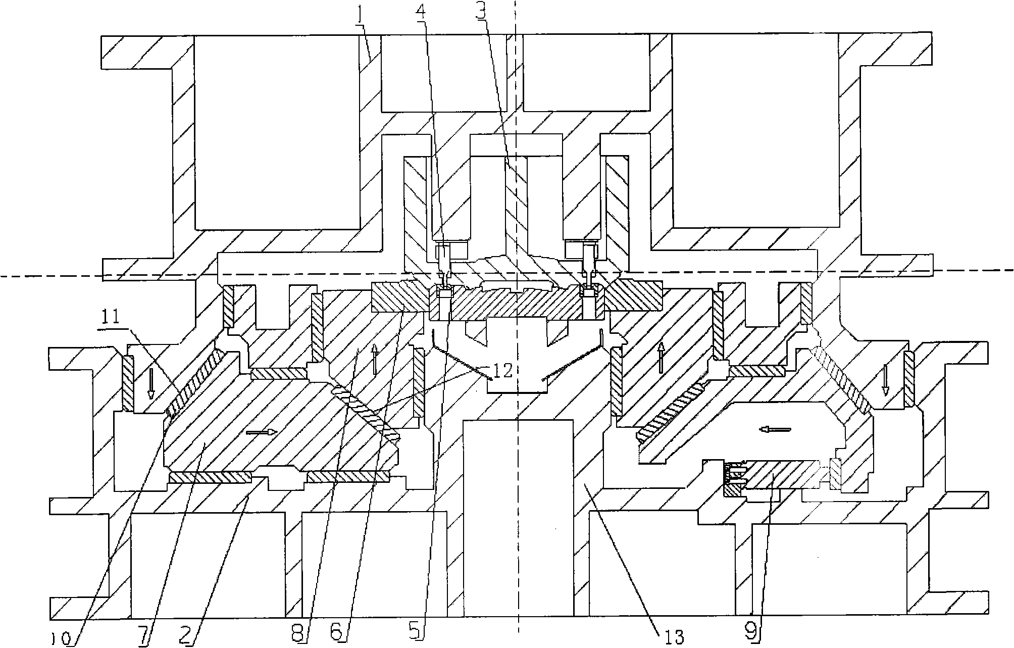 Flanging eyelet work dual-movement composite mold