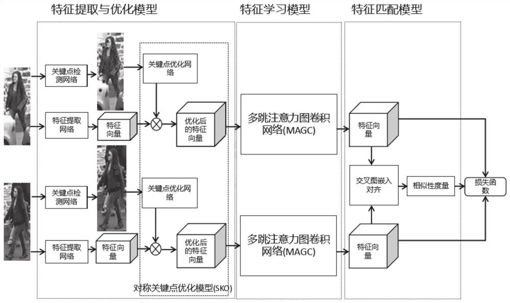 Pedestrian re-identification method and system based on key point optimization and multi-hop attention graph convolution