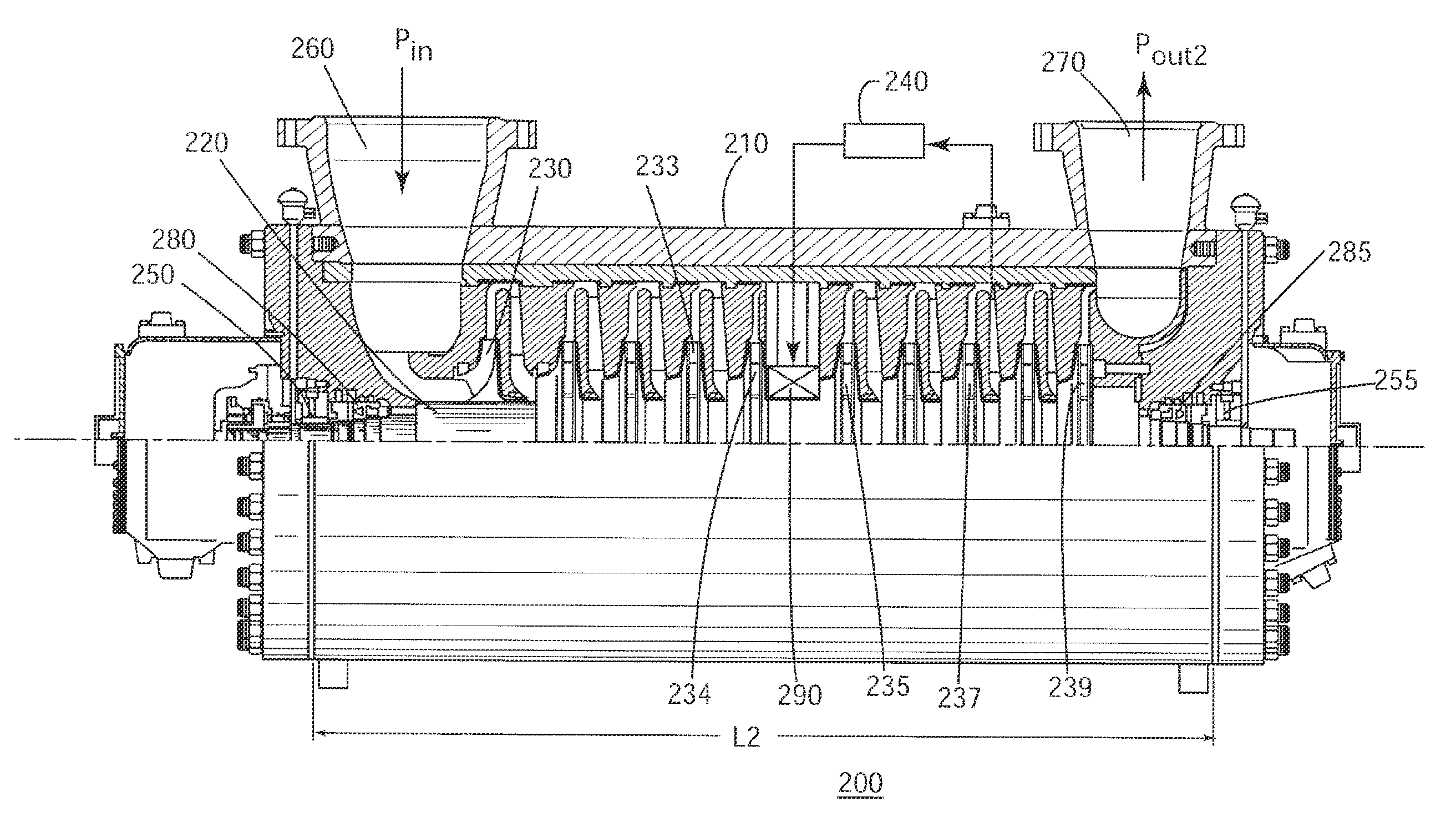 Mid-span gas bearing