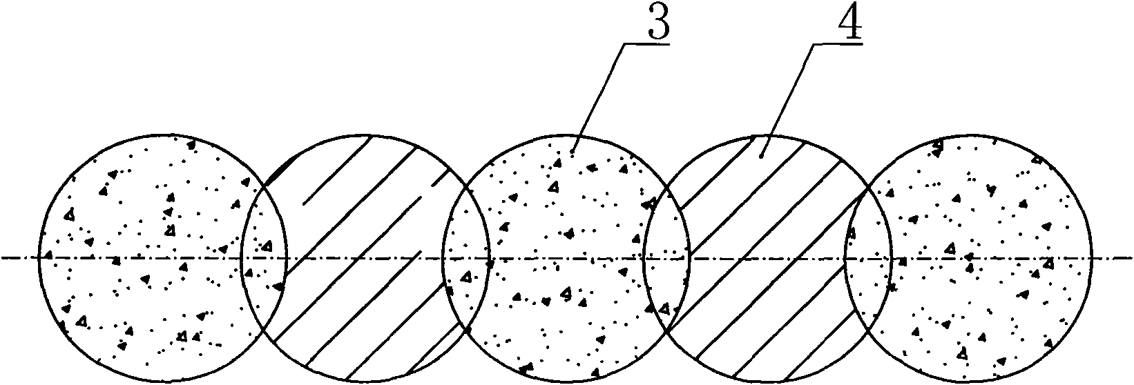 Occlusive pile of long spiral stirring water-stop curtain and construction process thereof