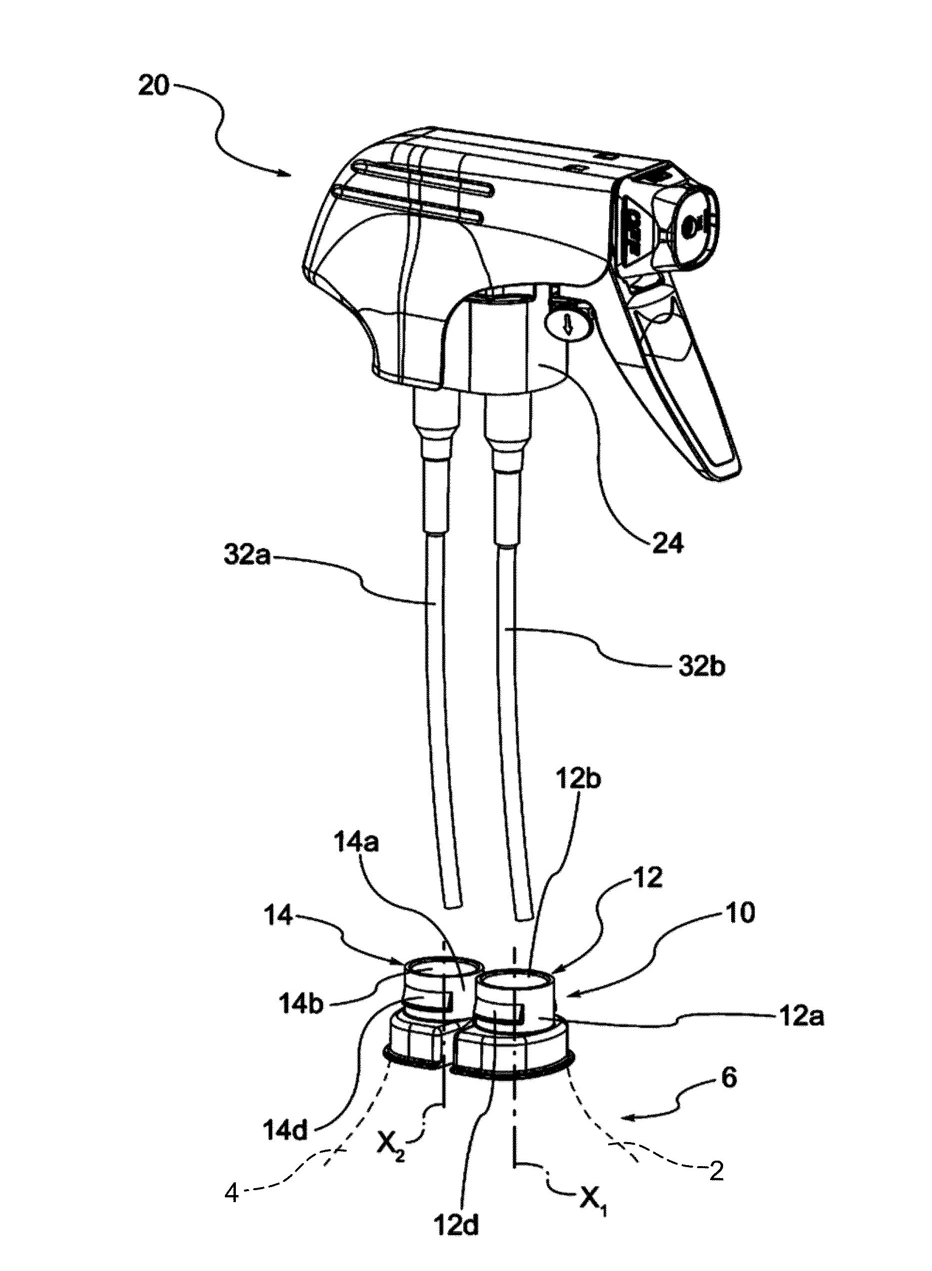 Dual chamber spray dispenser with a single delivery tube