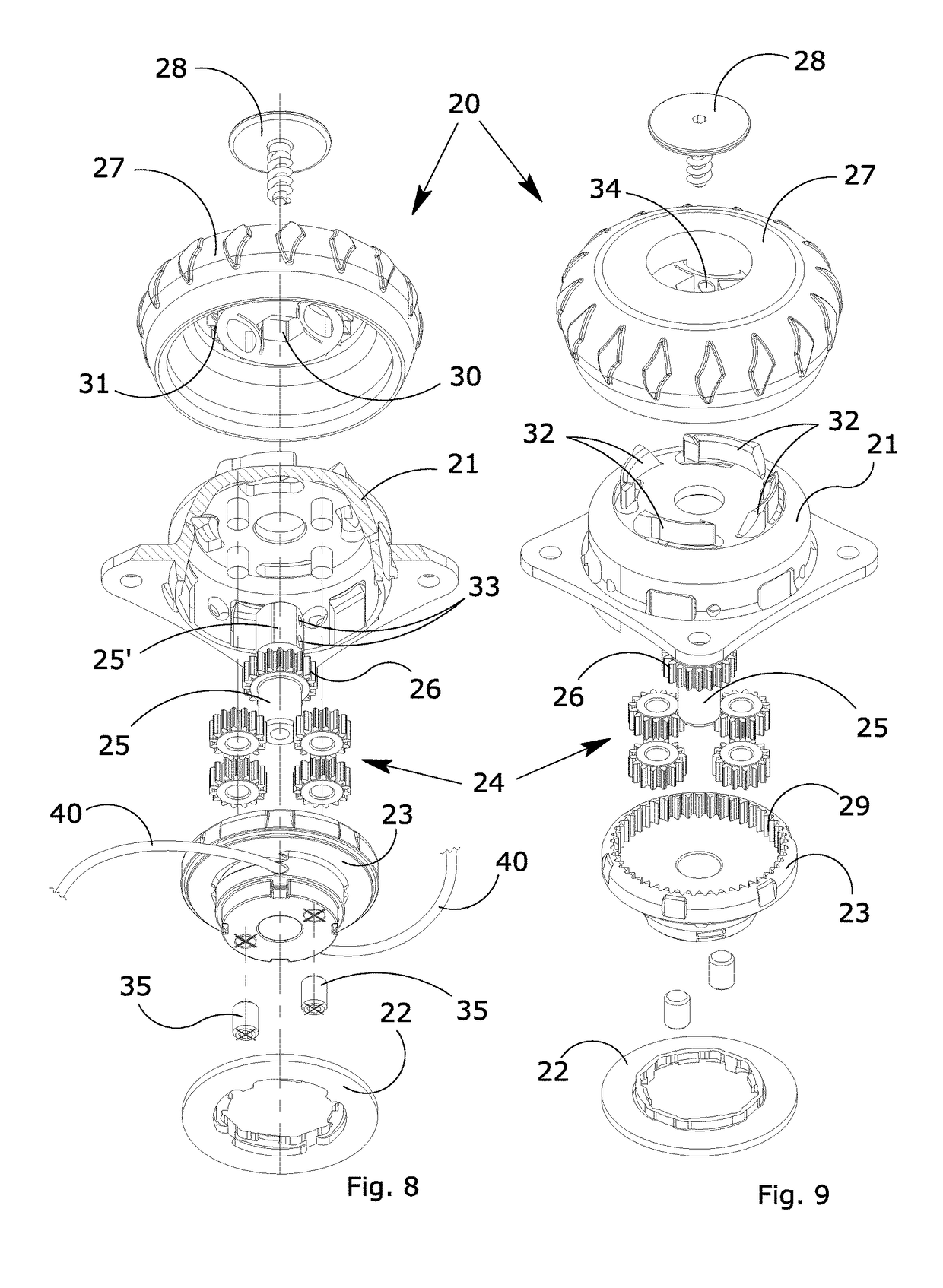 Manually operated rotative locking device for orthopedic orthoses or braces