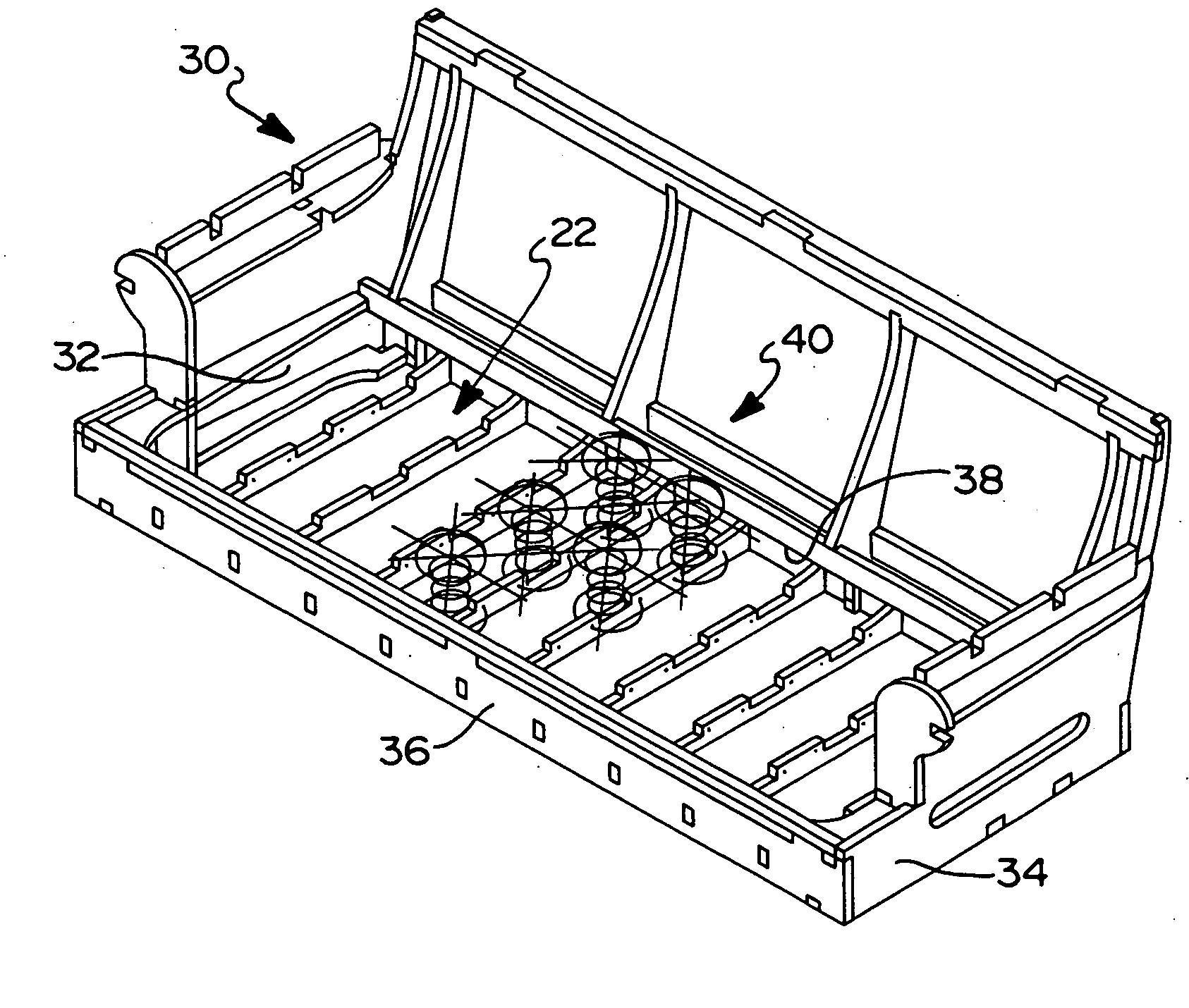 Spring support for seating area of furniture