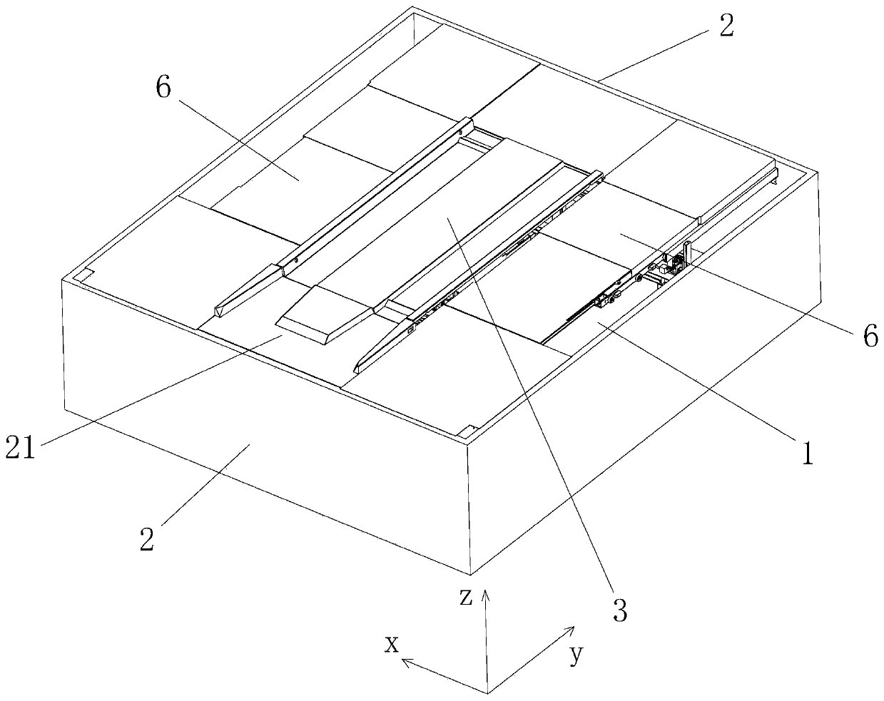 Plane moving parking garage with jacking rotating mechanism