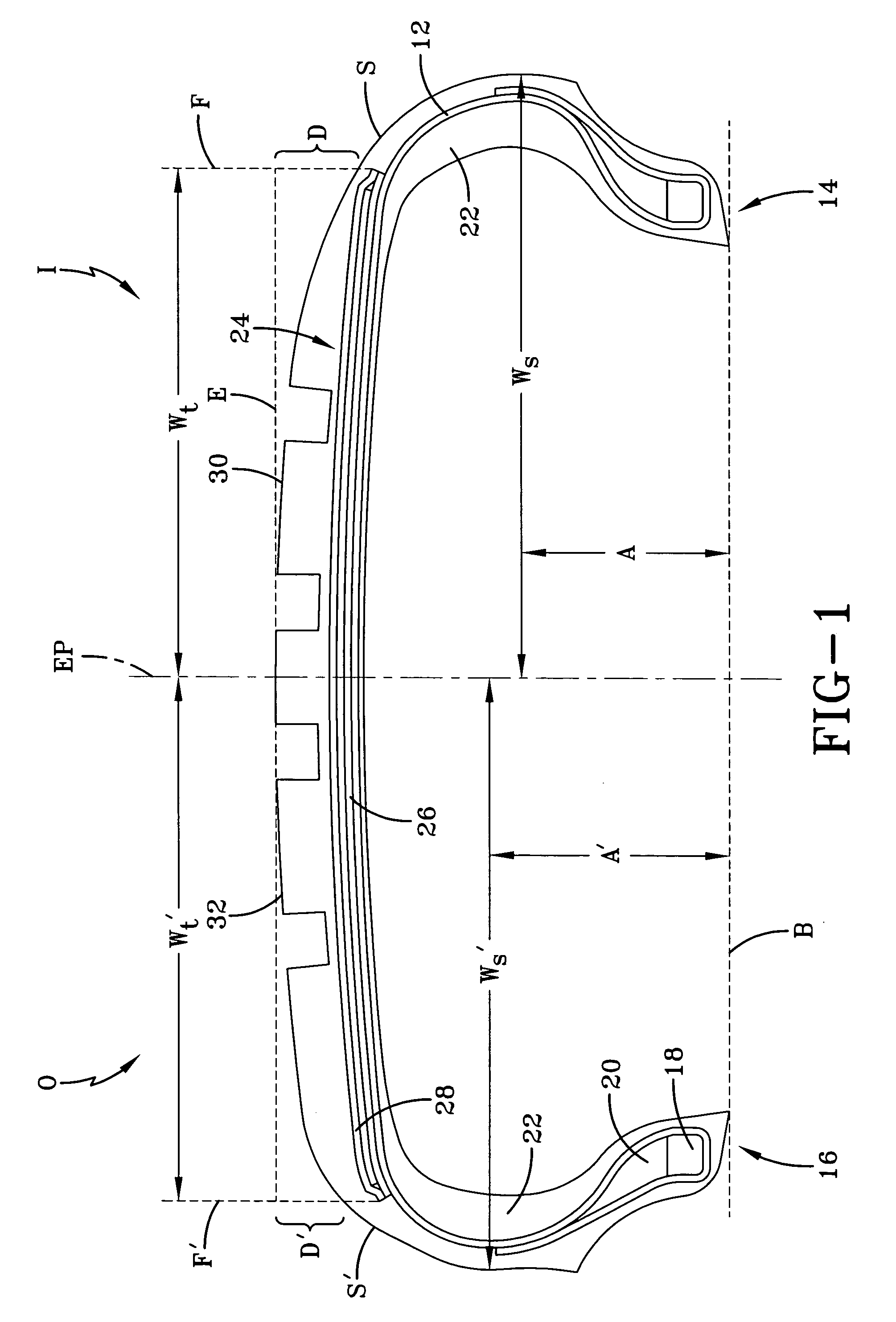 Asymmetrical pneumatic run-flat tire