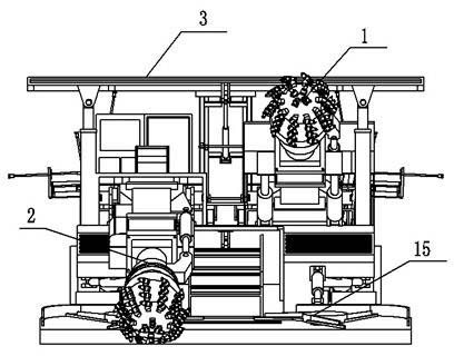 Double-cantilever hard rock coal roadway heading and anchoring device