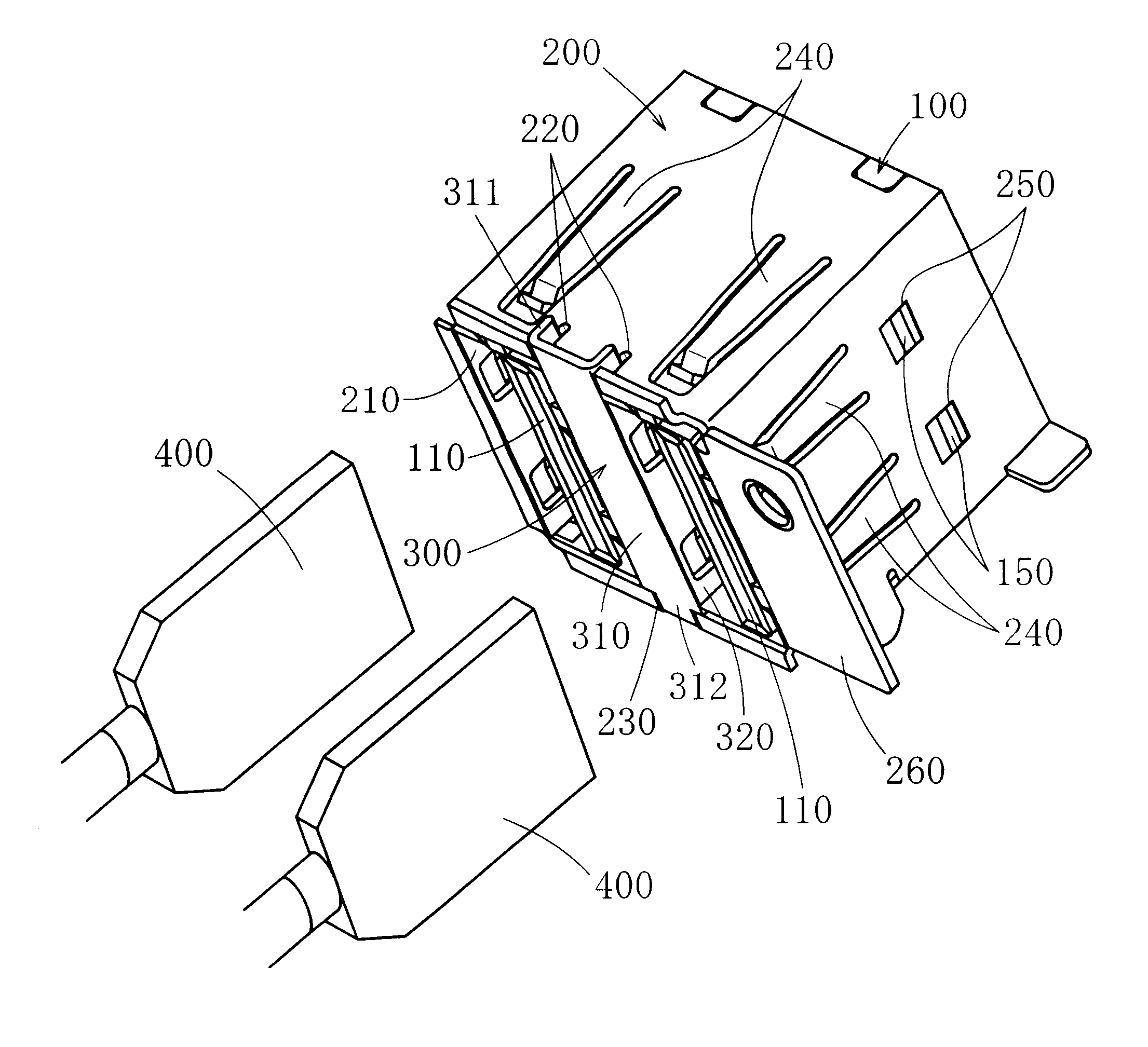 Electric connector having conductive inner and outer shells securely fastened to each other