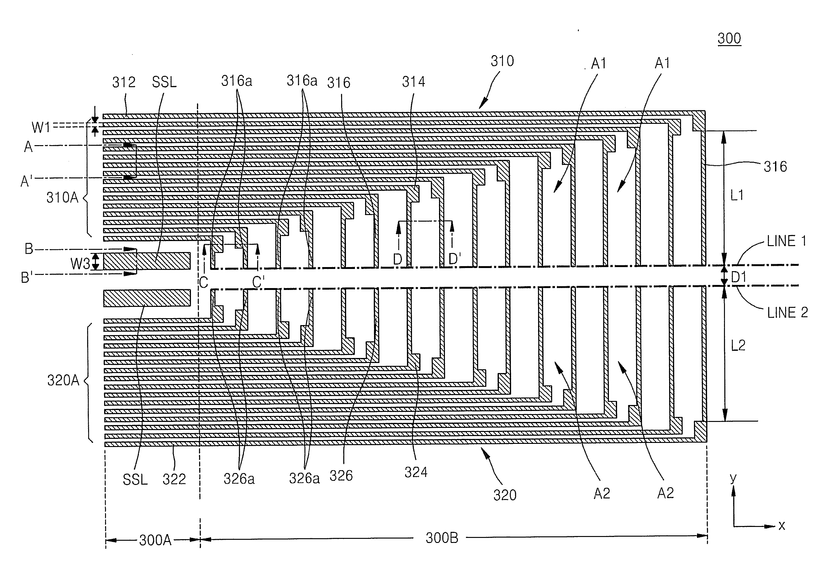 NAND flash memory devices having wiring with integrally-formed contact pads and dummy lines and methods of manufacturing the same