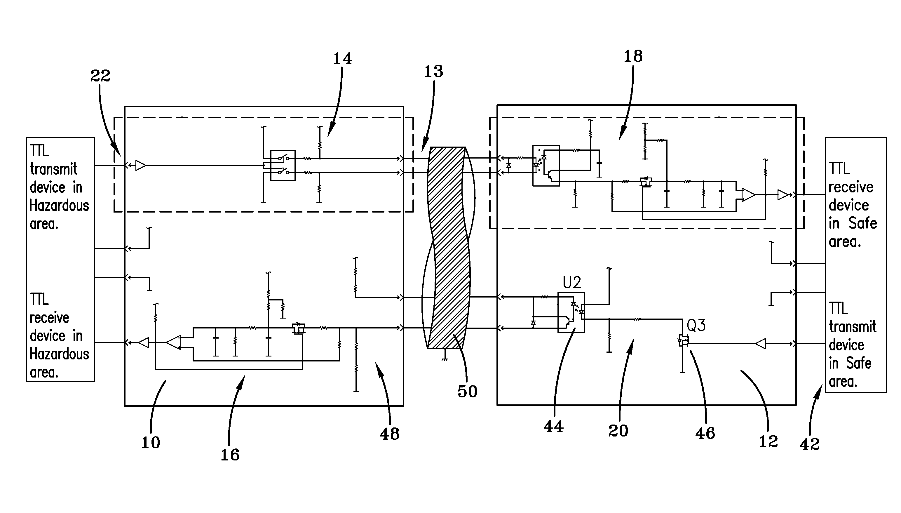 Low energy data communication circuit for hazardous or nonhazardous environments