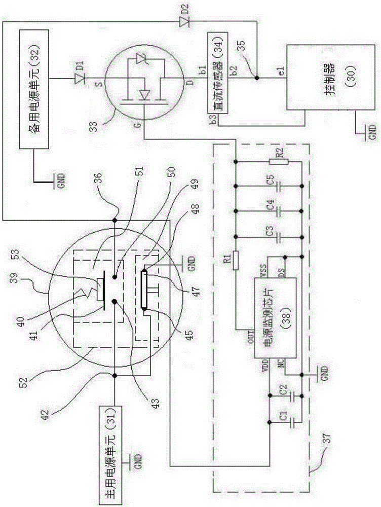 Pure electric vehicle braking system provided with controller free of power failure and control method of pure electric vehicle braking system