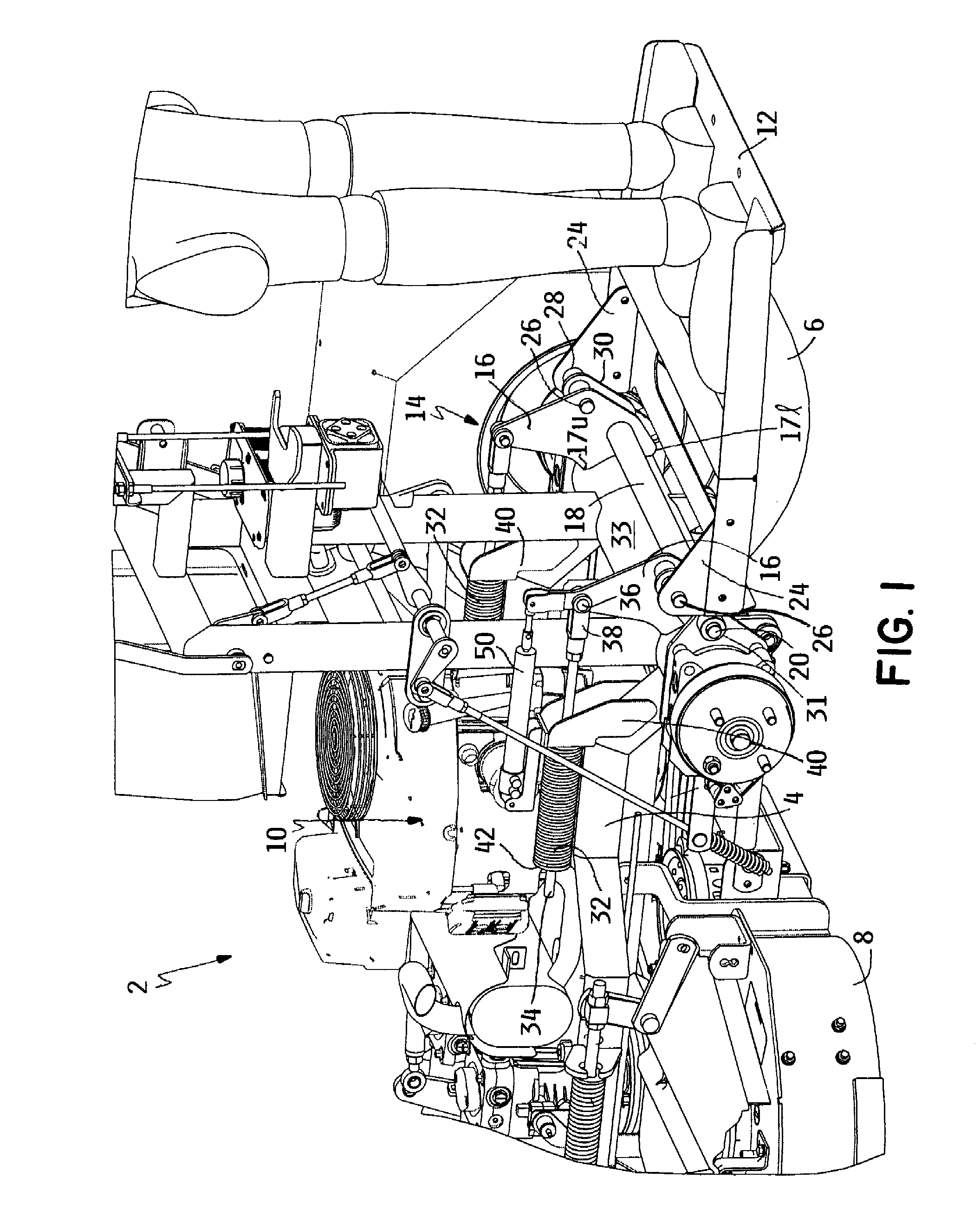 Mower with cushioned suspension for operator support platform having stowed and deployed positions