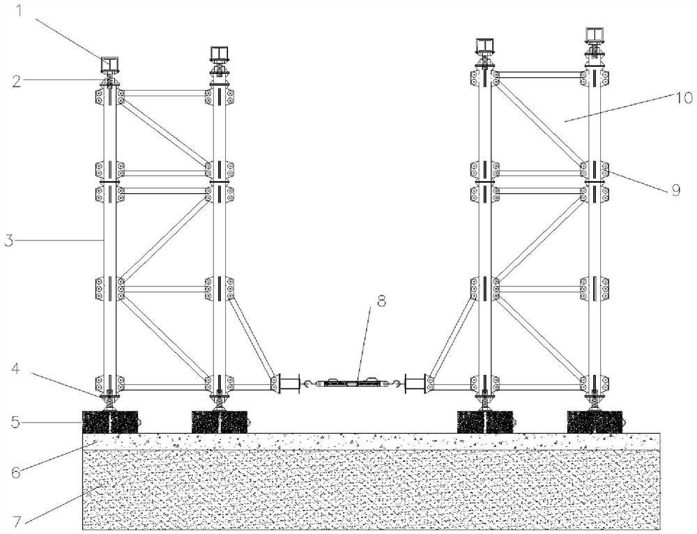 Walking type large-bearing combined steel pipe support and using method