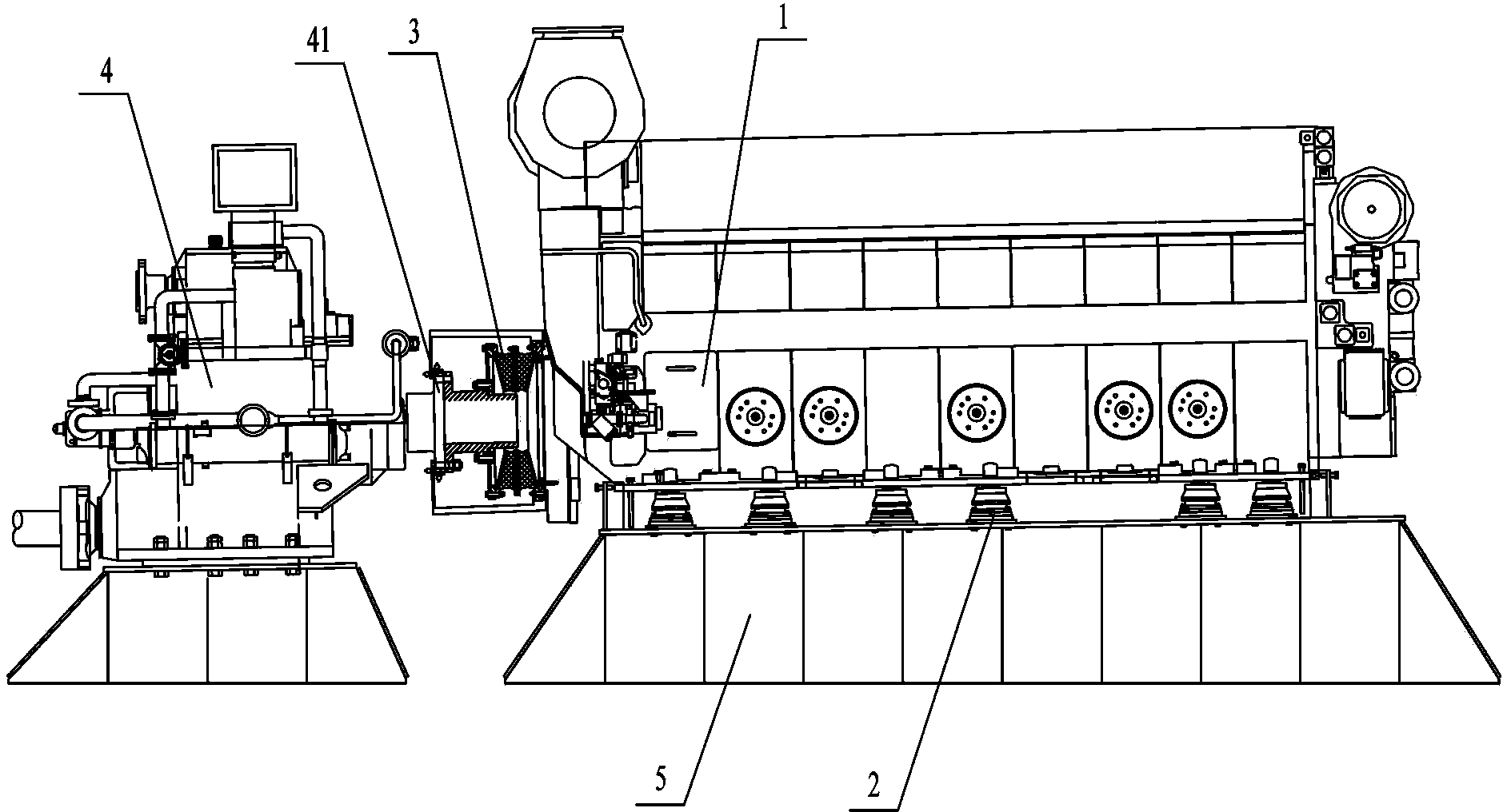 Installation method of diesel engine provided with shock absorbers on base