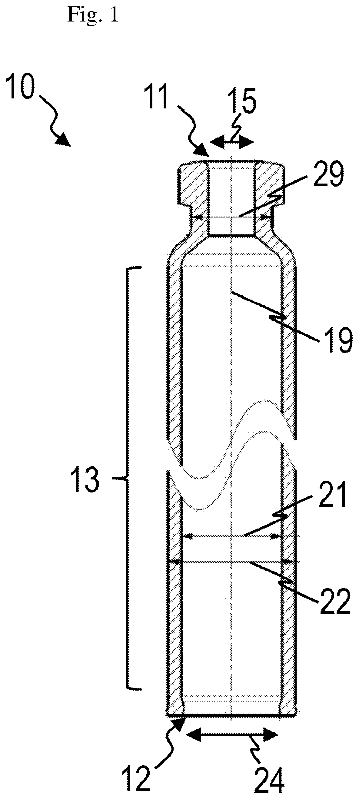 Hollow glass body and use of a hollow glass body