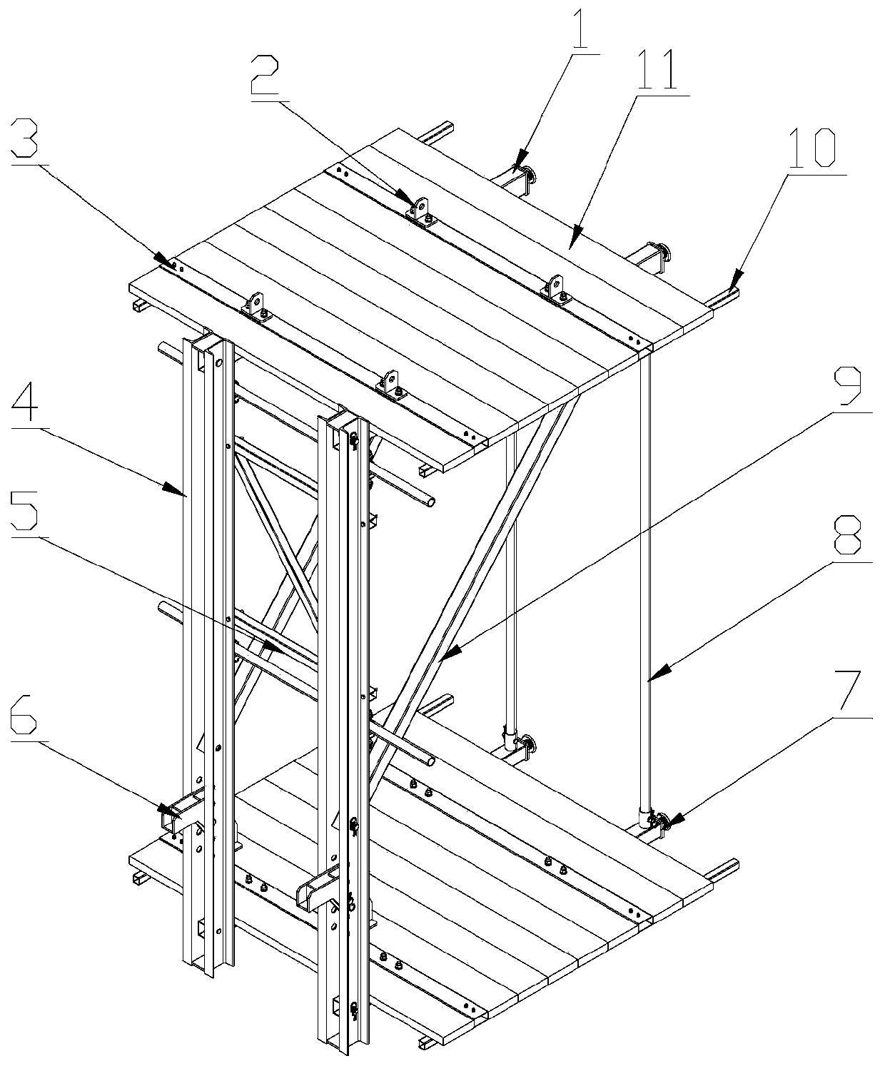 Elevator shaft operating platform and its construction method