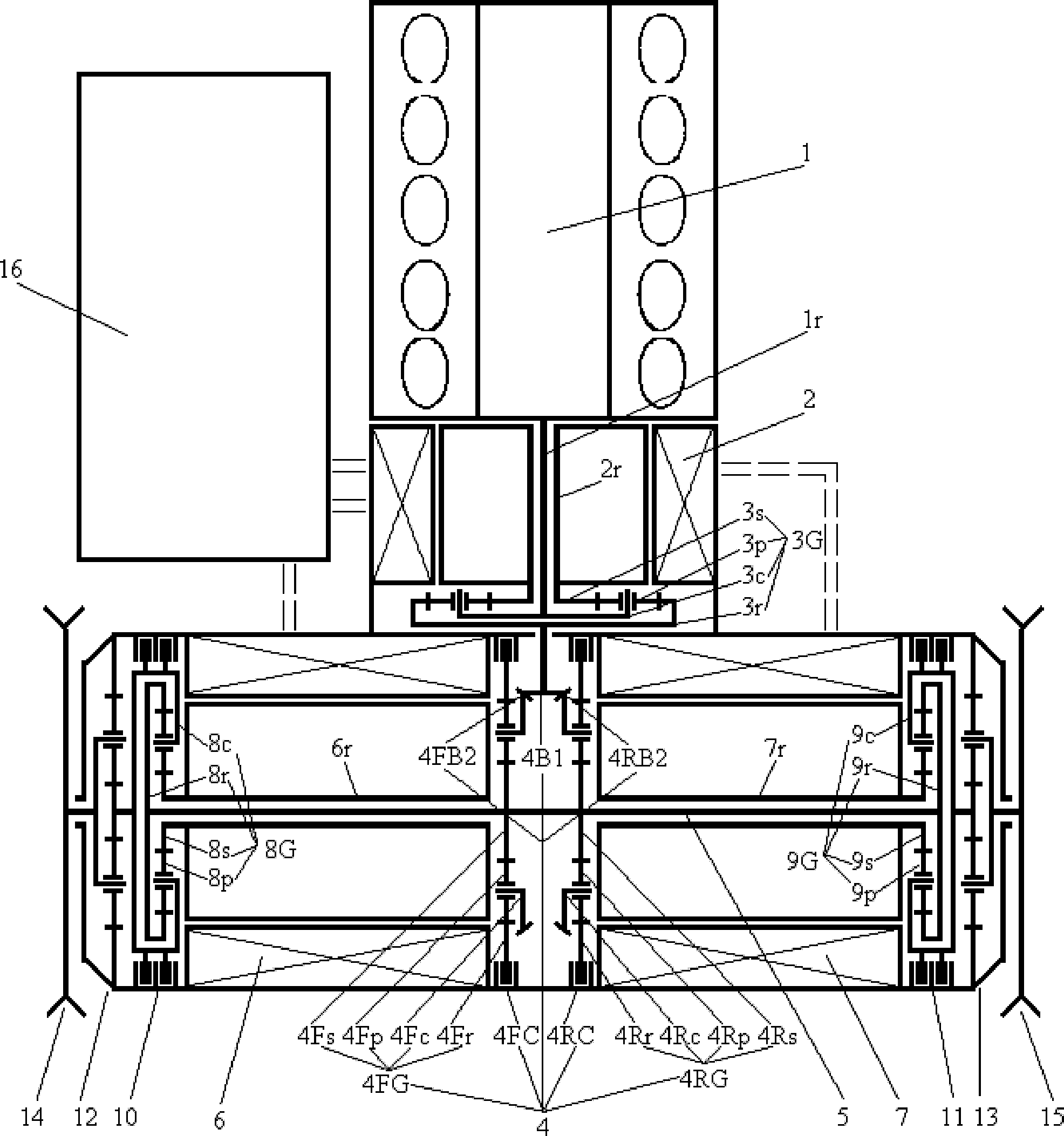 Hybrid power electrical transmission device of caterpillar vehicle