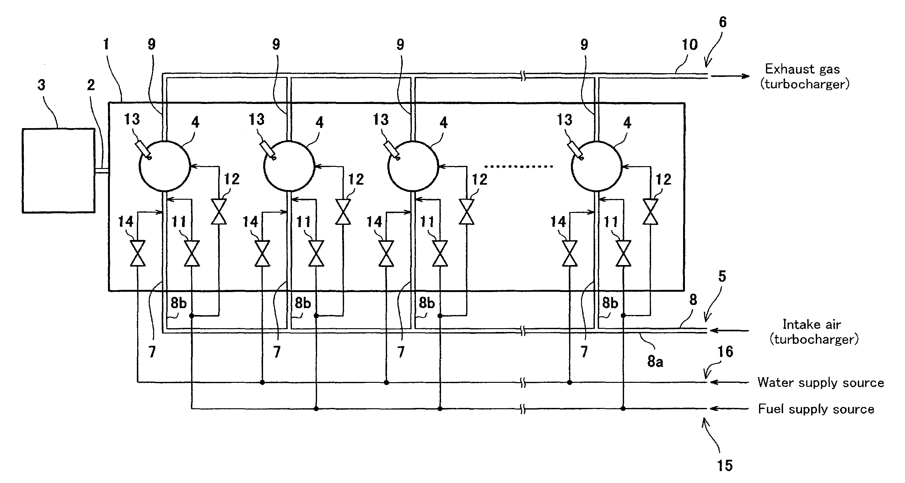 Gas engine, control system and control method for gas engine