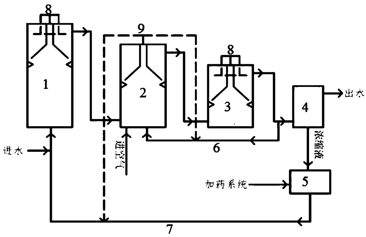 Denitrification and decarbonizing treatment system and method of landfill leachate in late period