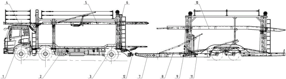 Vehicle transporting center axle train