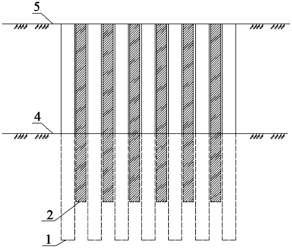 PC-method pile enclosure structure with Larssen piles of different lengths