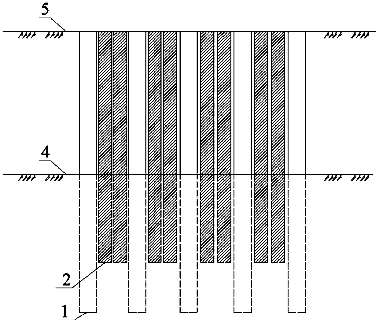 PC-method pile enclosure structure with Larssen piles of different lengths