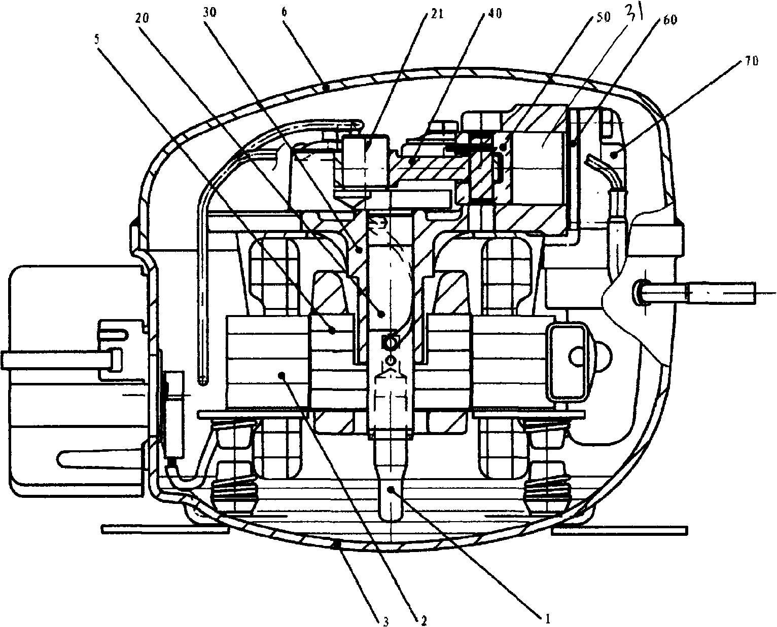 Encapsulated refrigeration compressor