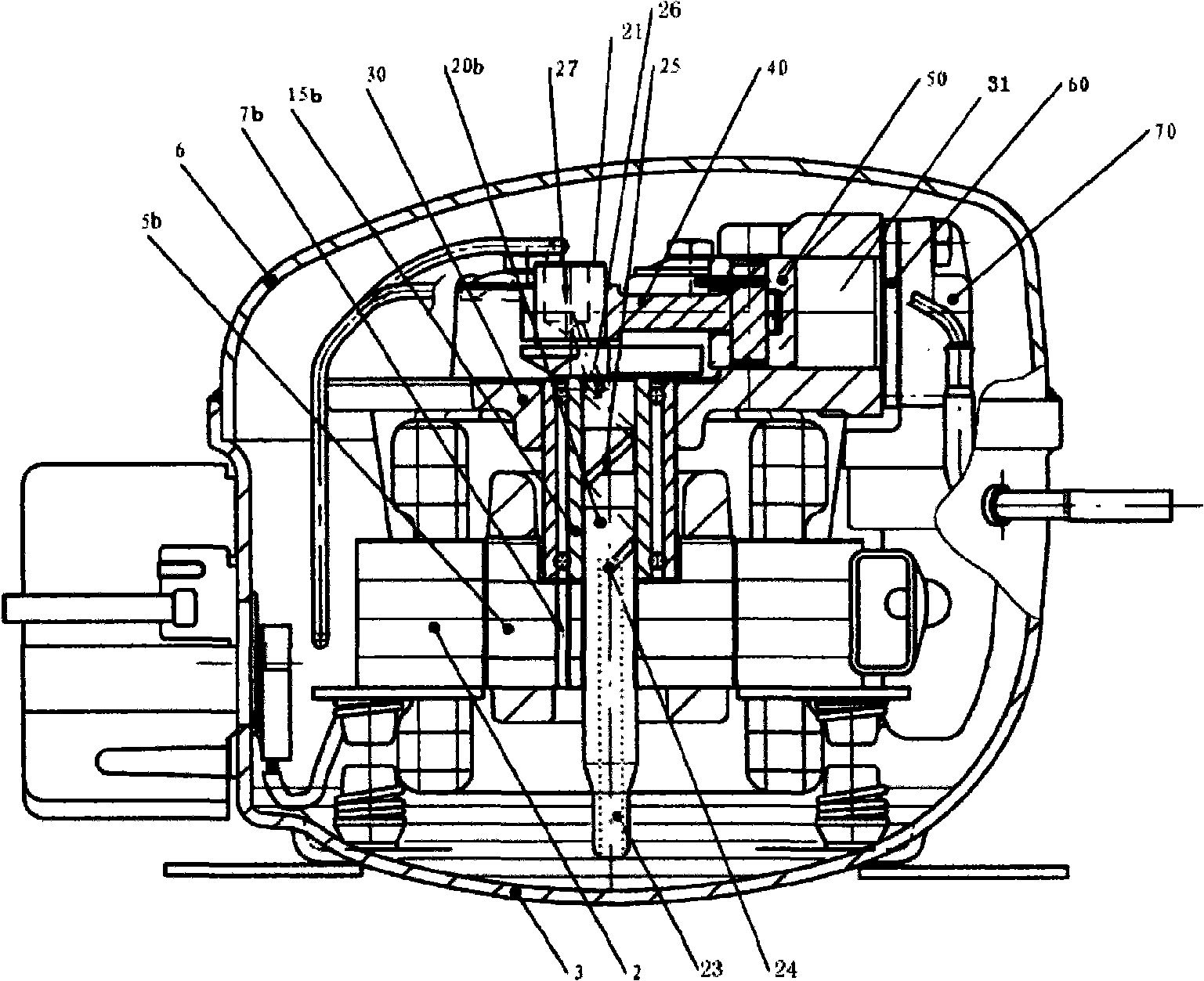 Encapsulated refrigeration compressor