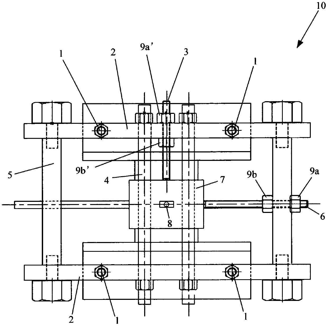 Mandrel fixing and adjusting device