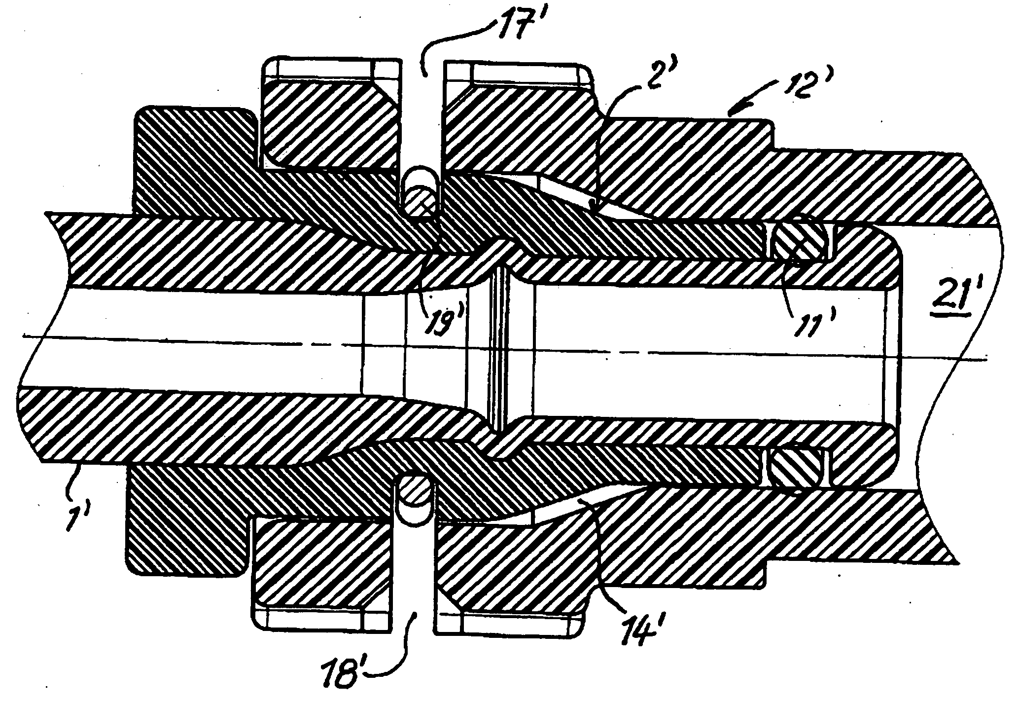 End section of a fluid line with molded-on push-in fitting