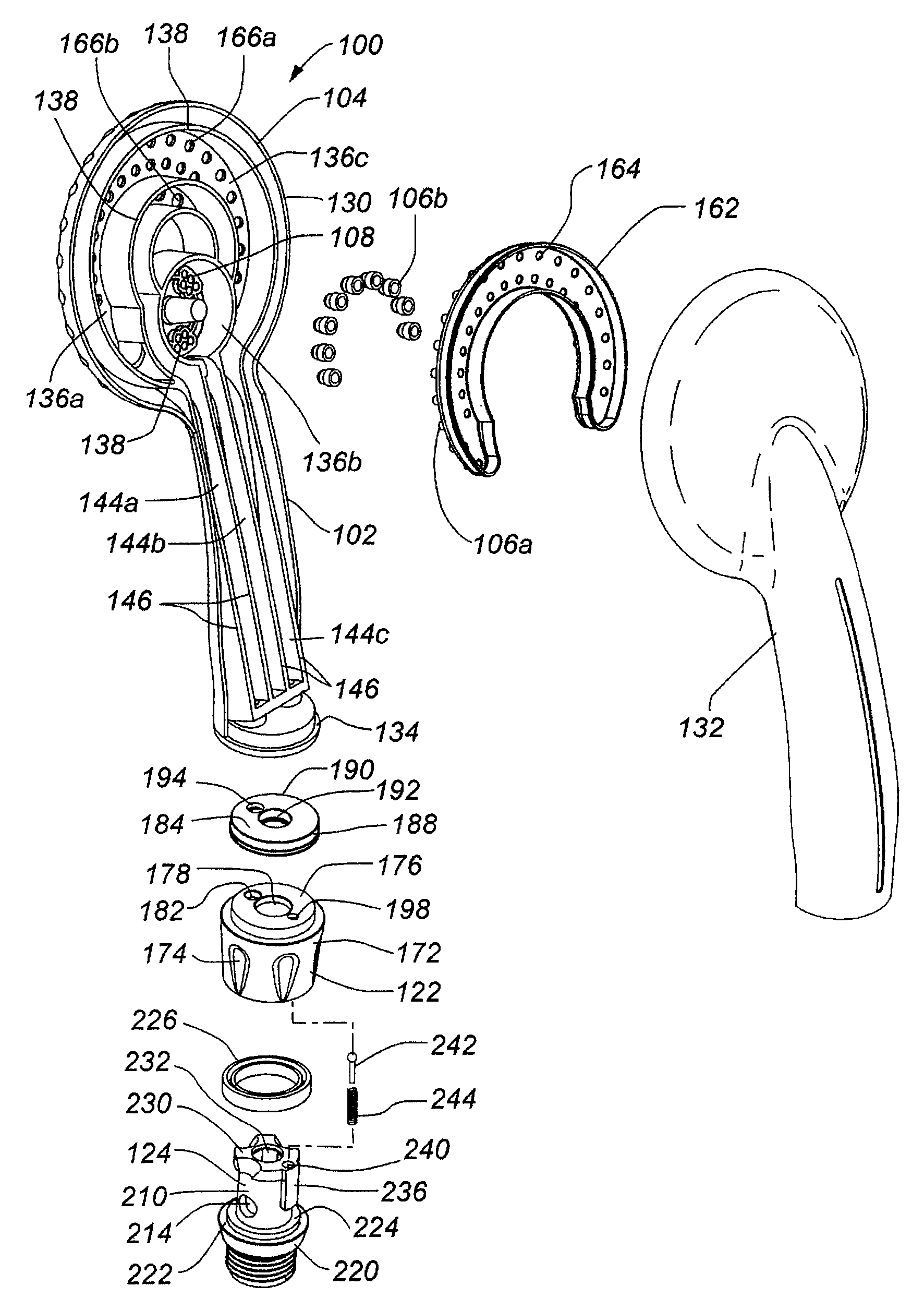 Handheld showerhead with mode control and method of selecting a handheld showerhead mode