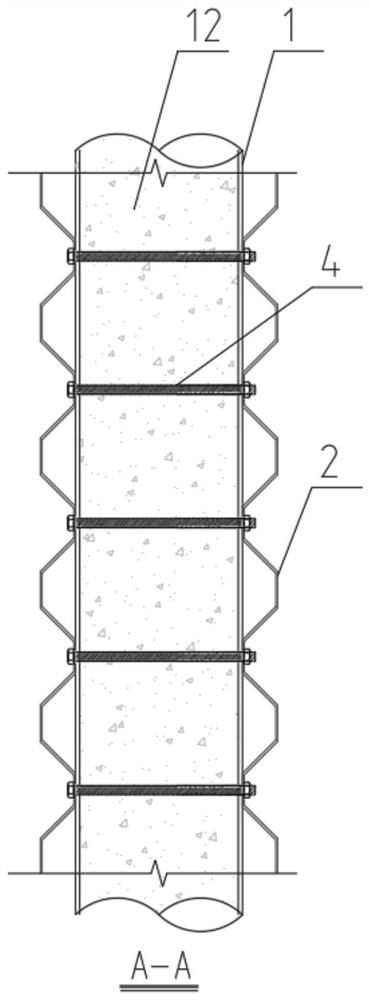 A prefabricated circular steel bundle corrugated plate composite wall-column-beam structural system