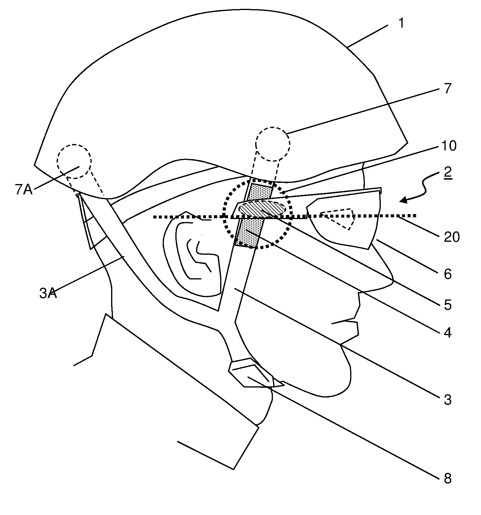 Helmet with magnetic fixing means for eyewear