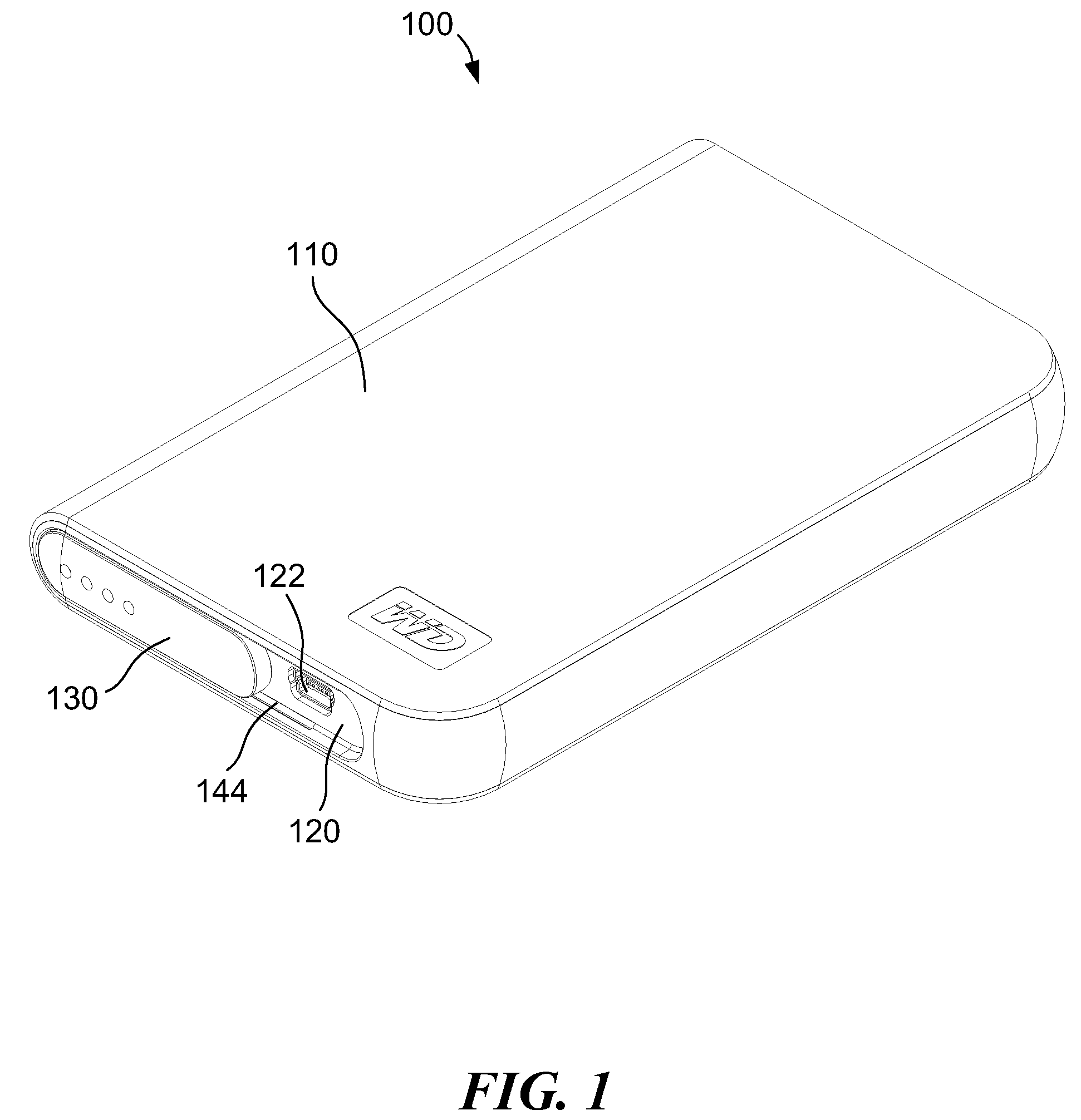 Disk drive enclosure with a sliding door having tabs with adjacent through-slots