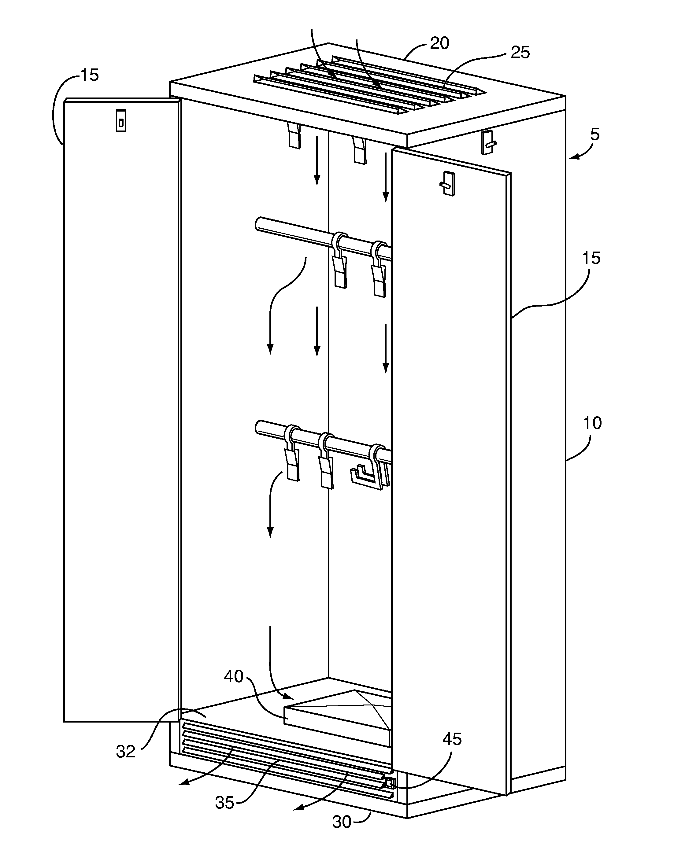 Wardrobe for drying clothing and sports equipment