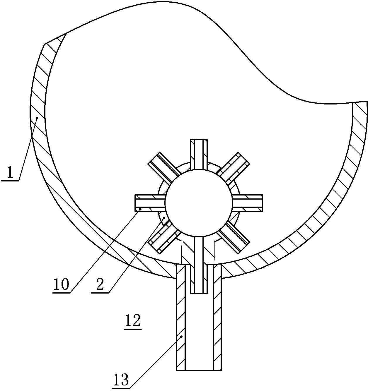 Continuous blowdown and recirculating device at bottom of hot water boiler