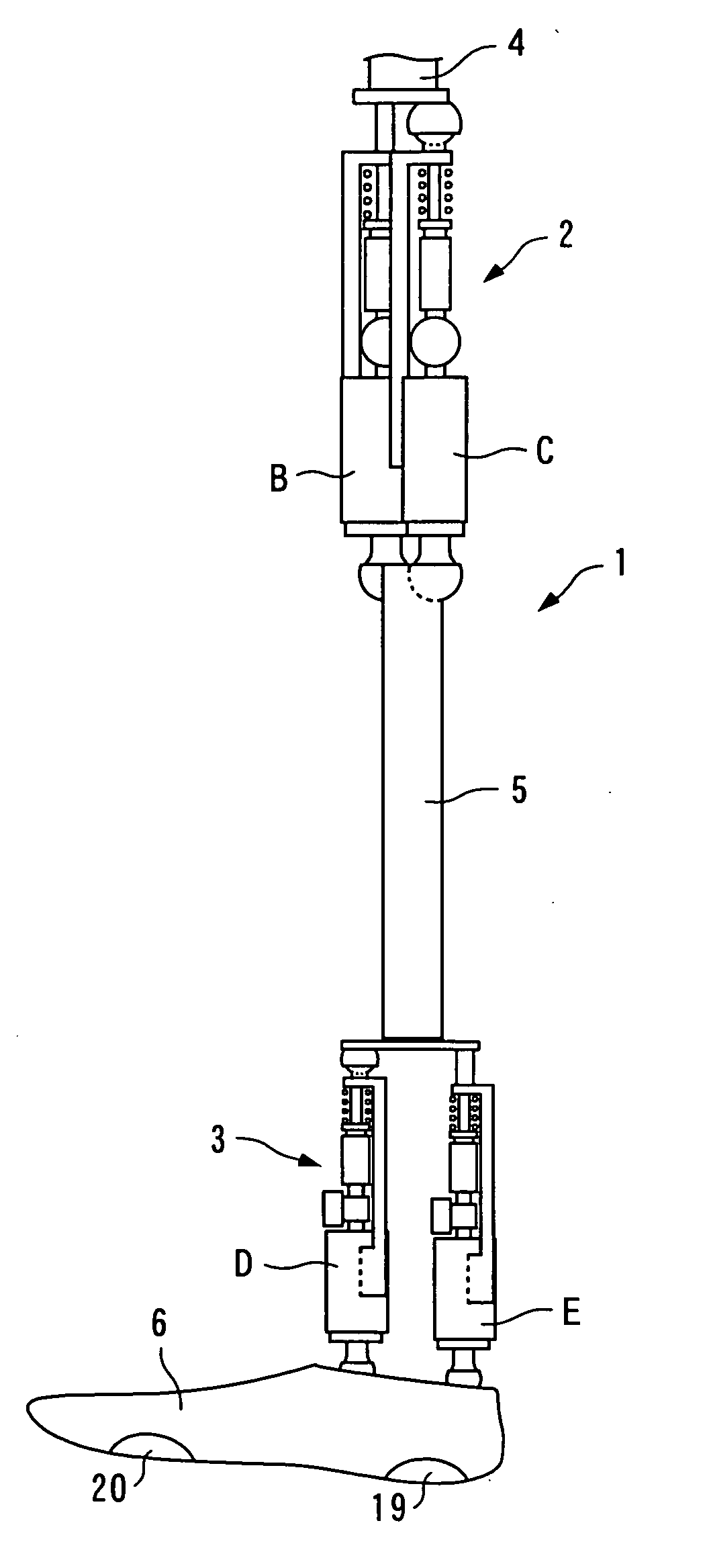 Joint device for artificial leg, method and control unit for controlling the joint device