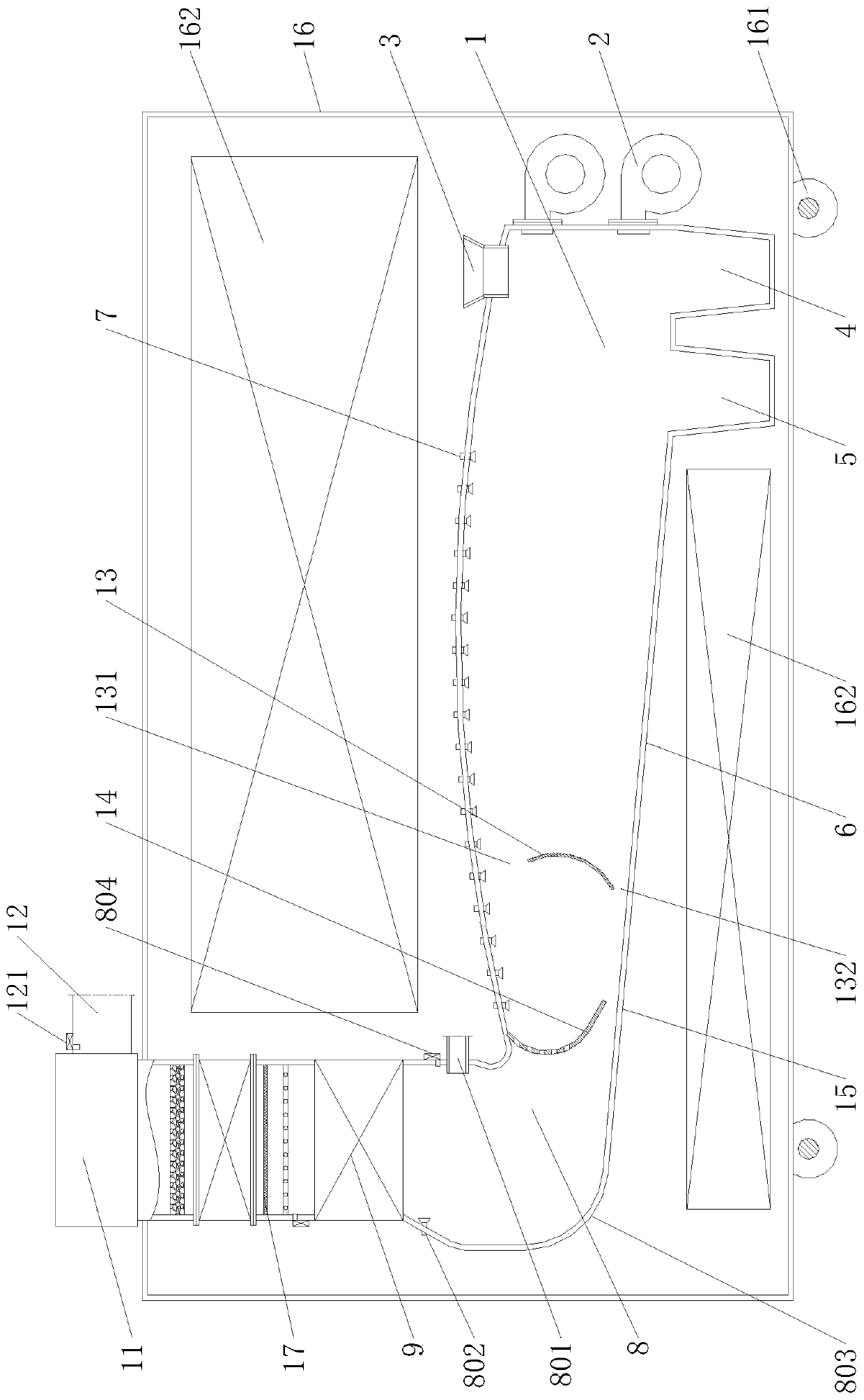 A garbage cascade dedusting and deodorizing exhaust device