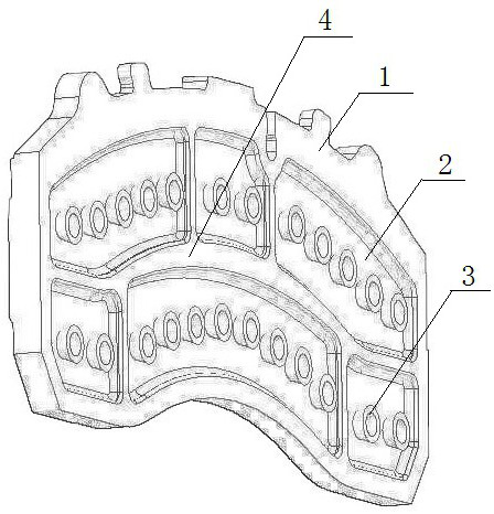 Steel backing structure for preventing brake pad from falling off, steel backing manufacturing die and production process