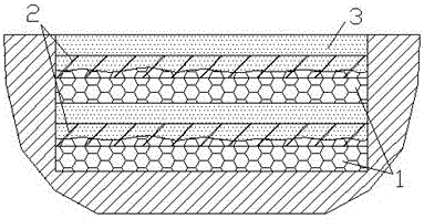 Building waste-doped geogrid cell reinforced sand blanket and construction method