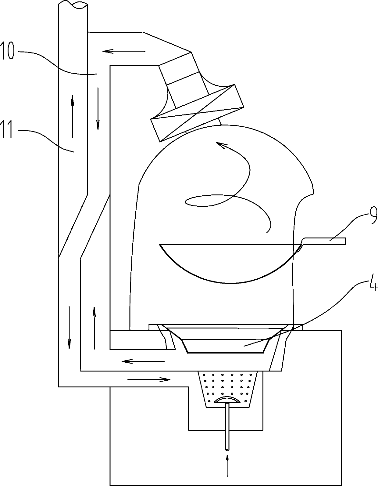 Cooking range tossing flame guide structure and flame guide device