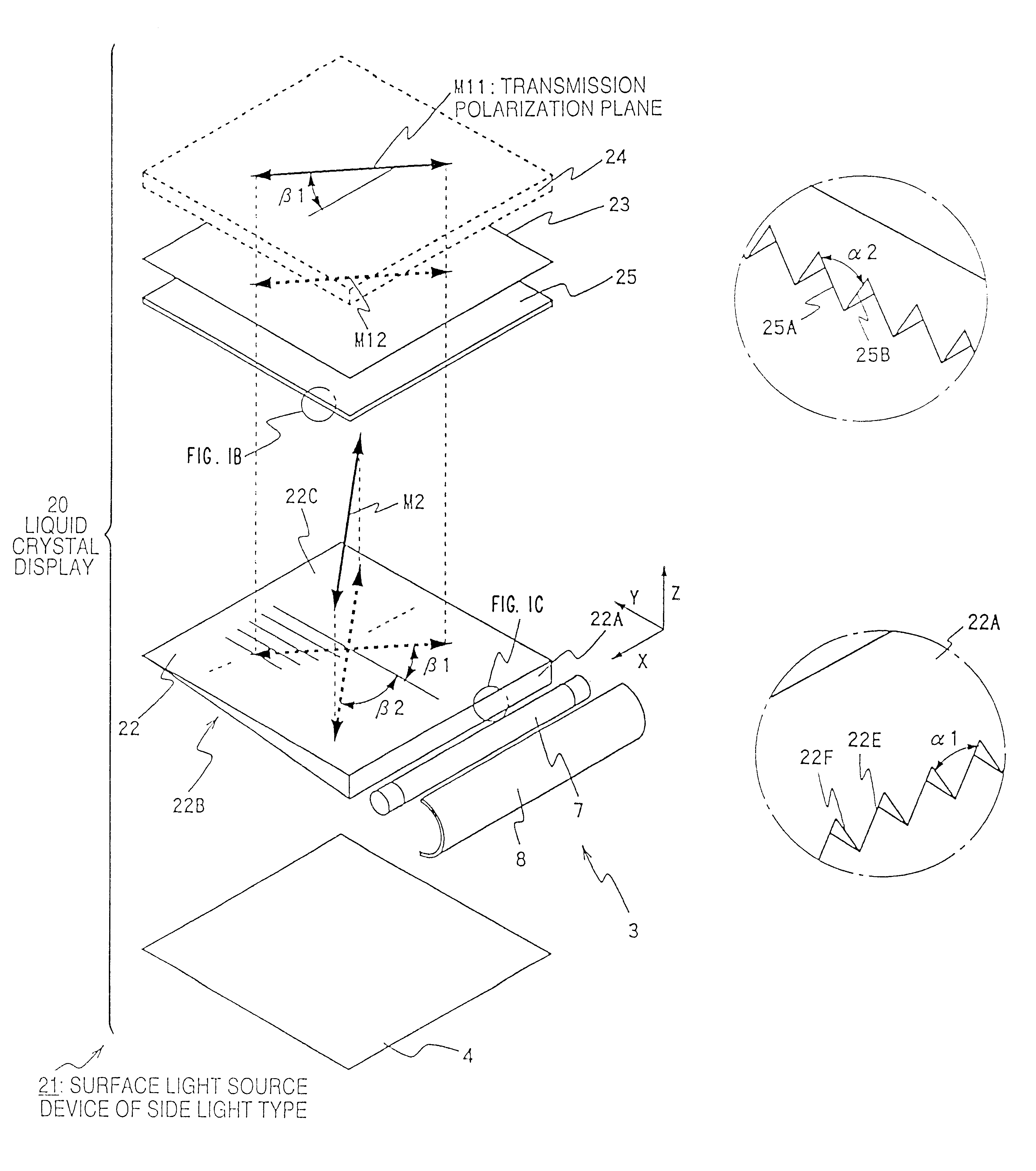 Surface light source device of side light type and liquid crystal display