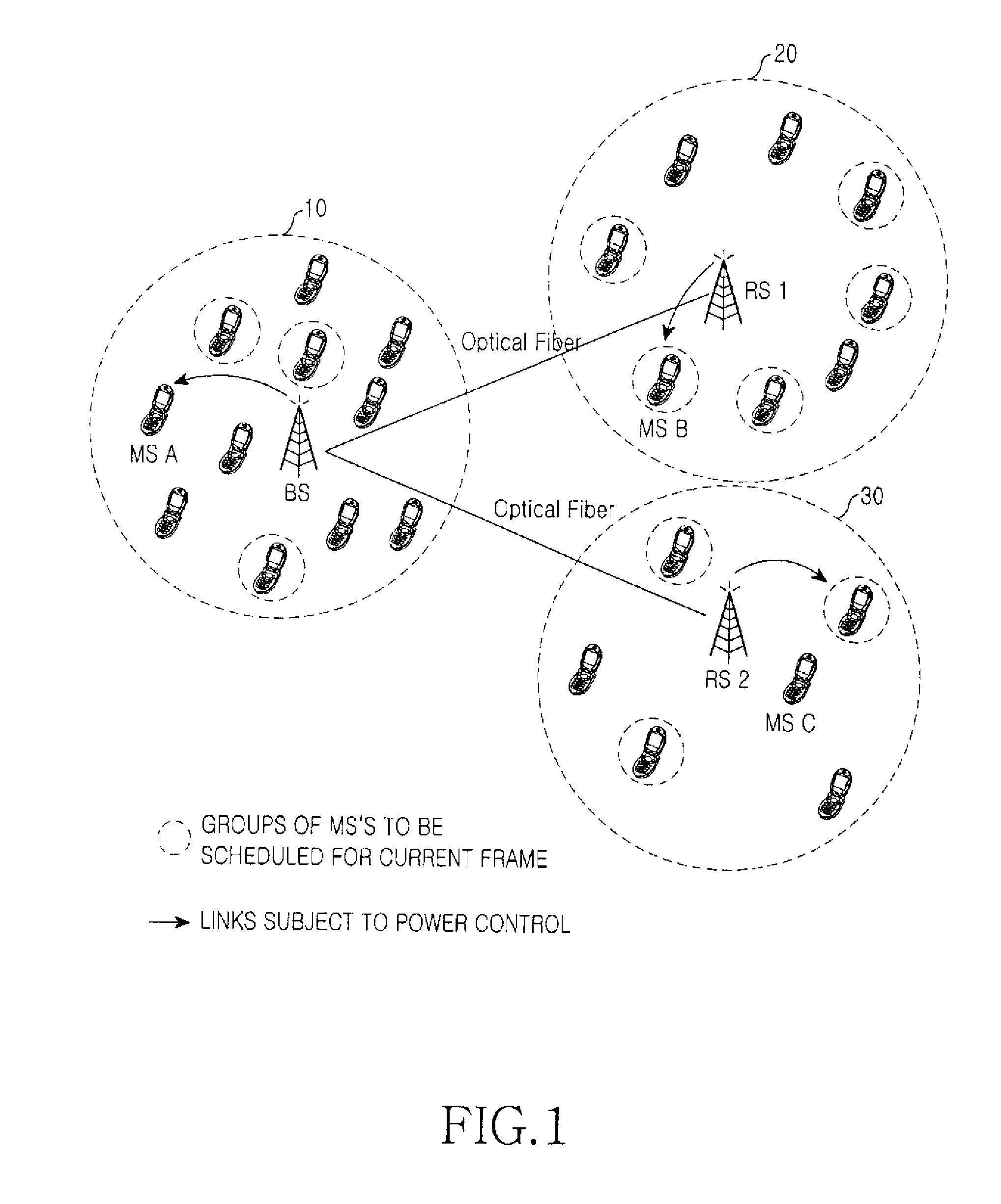 Method and apparatus for joint scheduling to increase frequency efficiency and fairness in a distributed antenna system using frequency reuse and common power control