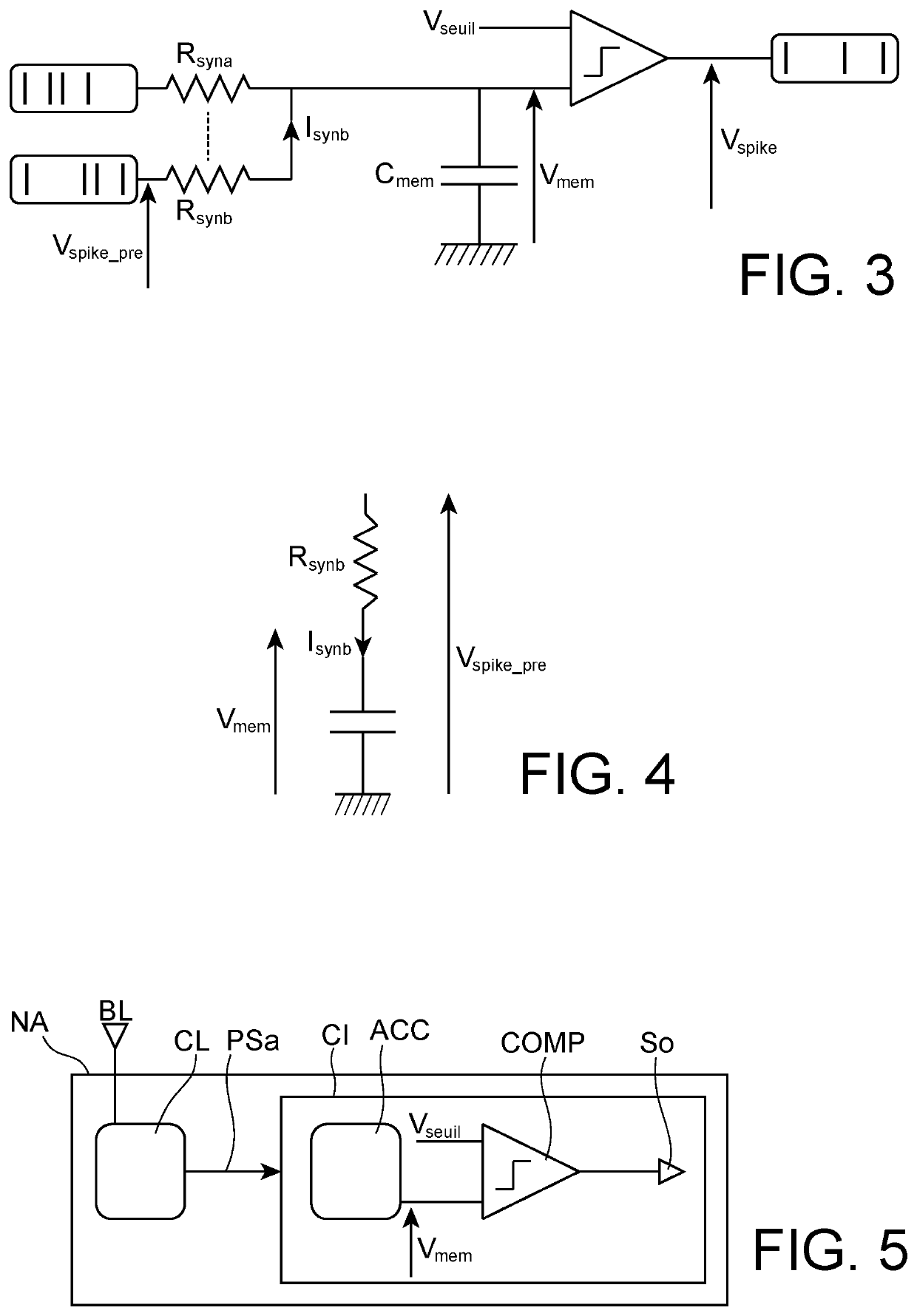 Artificial neuron for neuromorphic chip with resistive synapses