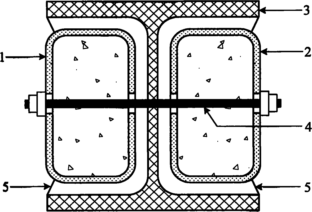 Double-rectangular pipe restraint H-shaped section assembling type bending prevention energy consuming support with ribs