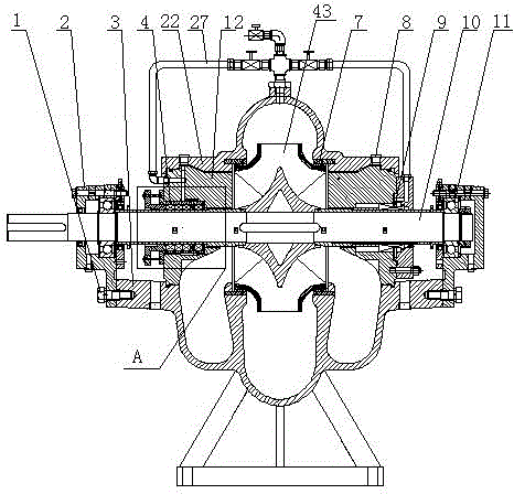 Singe-stage double-suction split case pump with good sealing performance