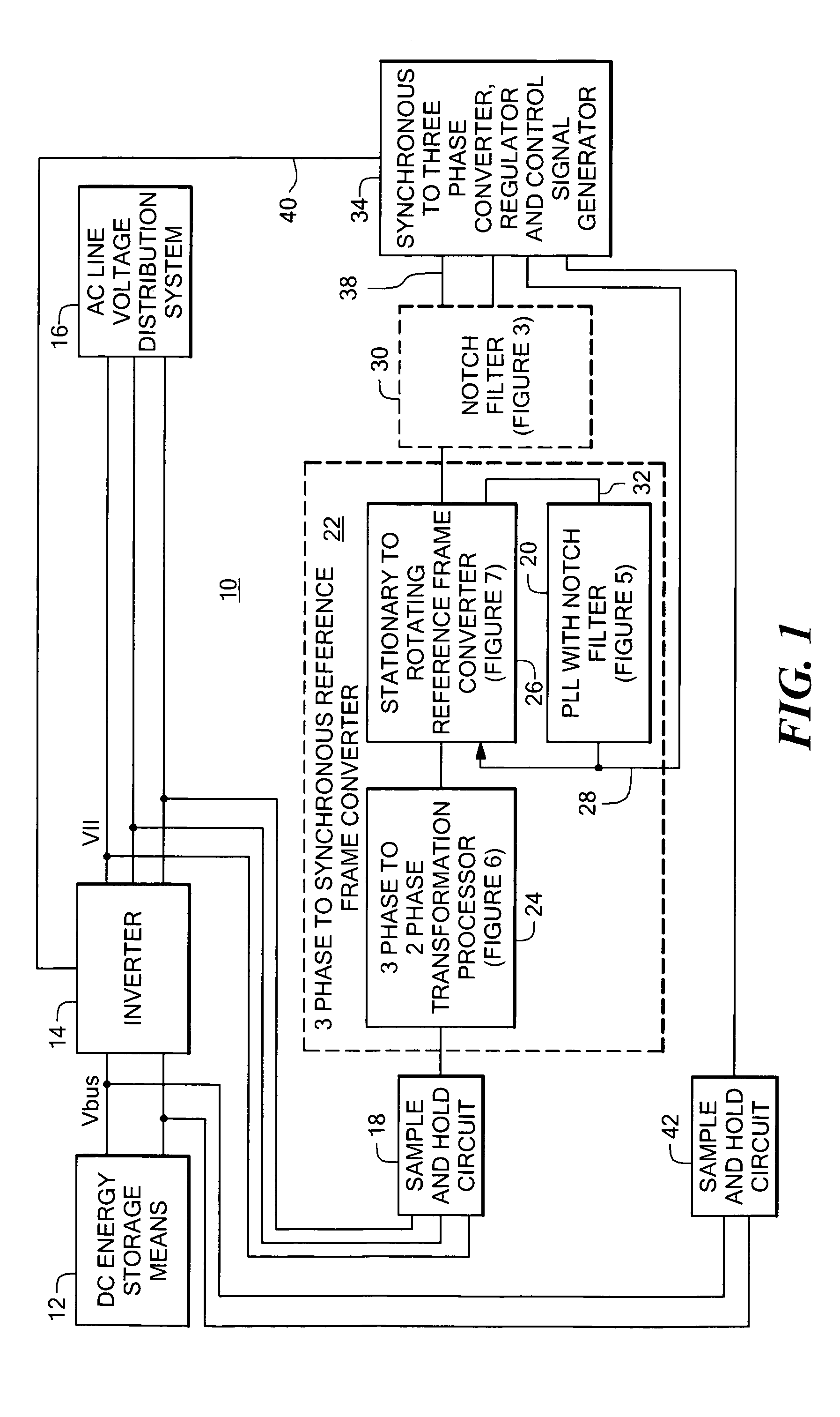 Power system having a phase locked loop with a notch filter